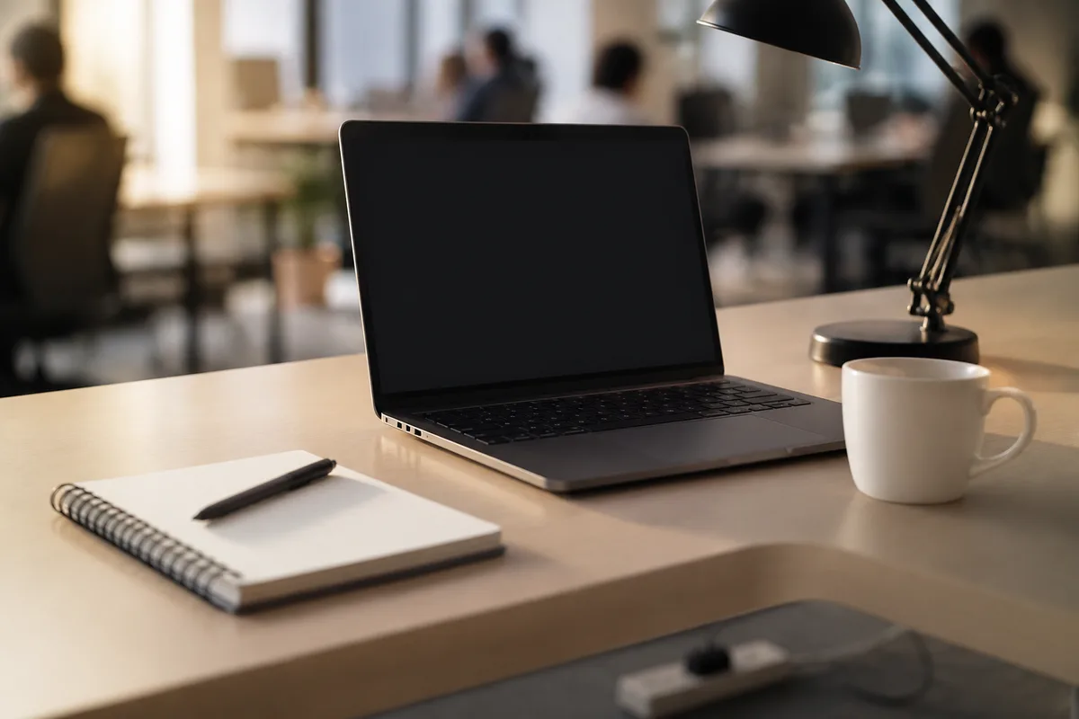 Poste de travail partagé dans un espace de coworking lumineux