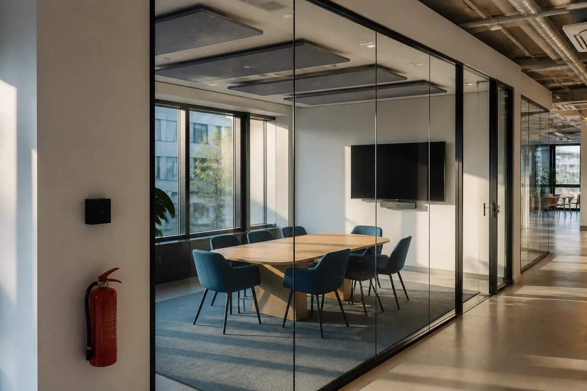 Salle de réunion vitrée d&rsquo;un espace de travail partagé